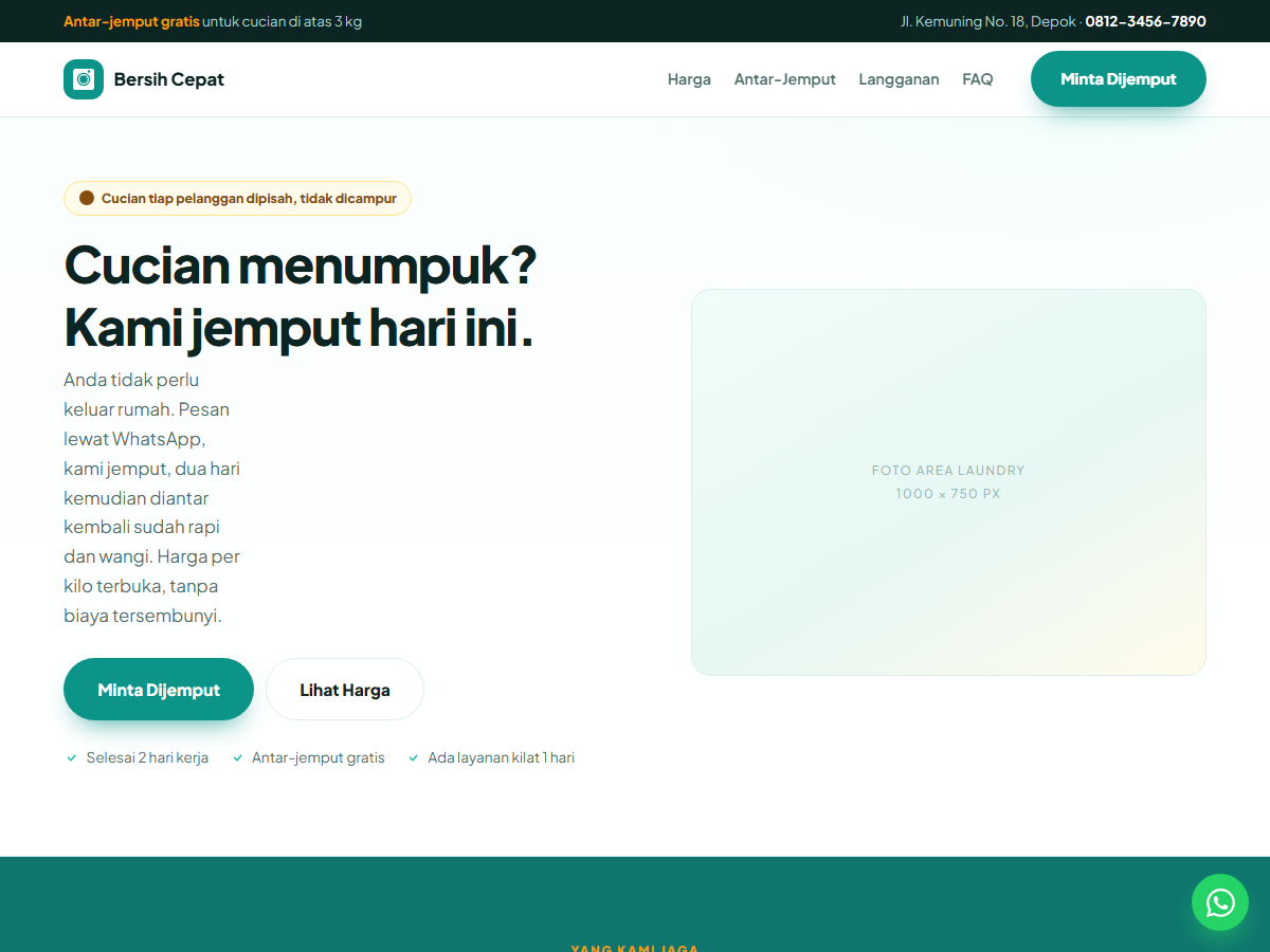 Tampilan halaman Bersih Cepat