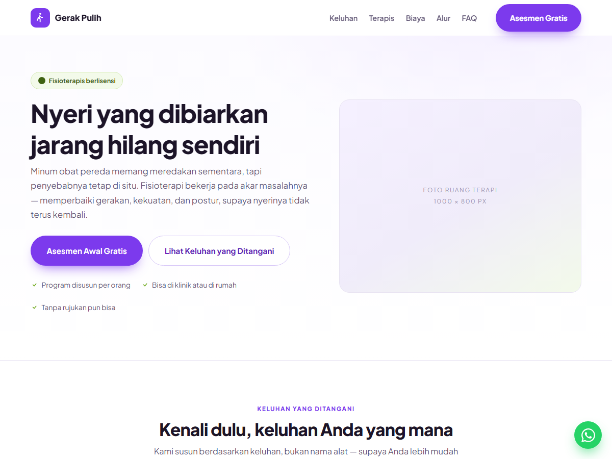 Tampilan halaman Gerak Pulih