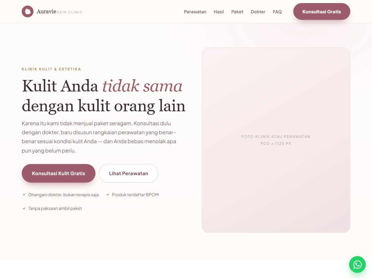 Tampilan halaman Auravie Skin Clinic