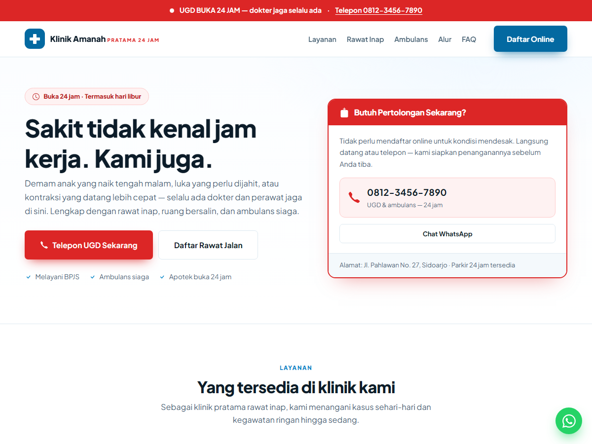 Tampilan halaman Klinik Pratama Amanah 24 Jam