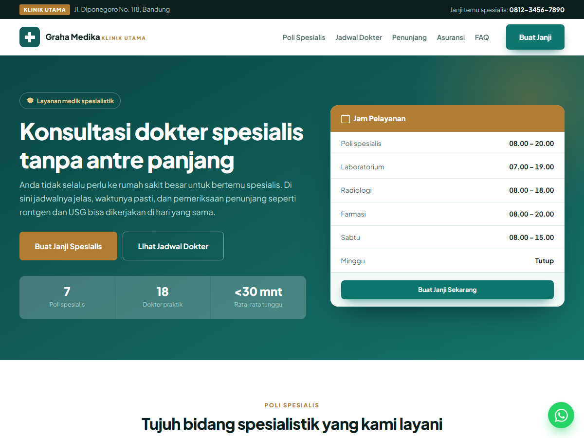 Tampilan halaman Klinik Utama Graha Medika
