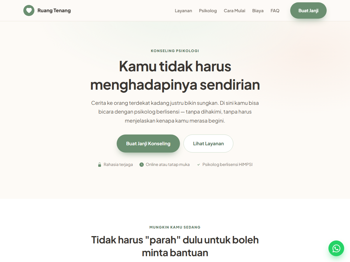 Tampilan halaman Ruang Tenang