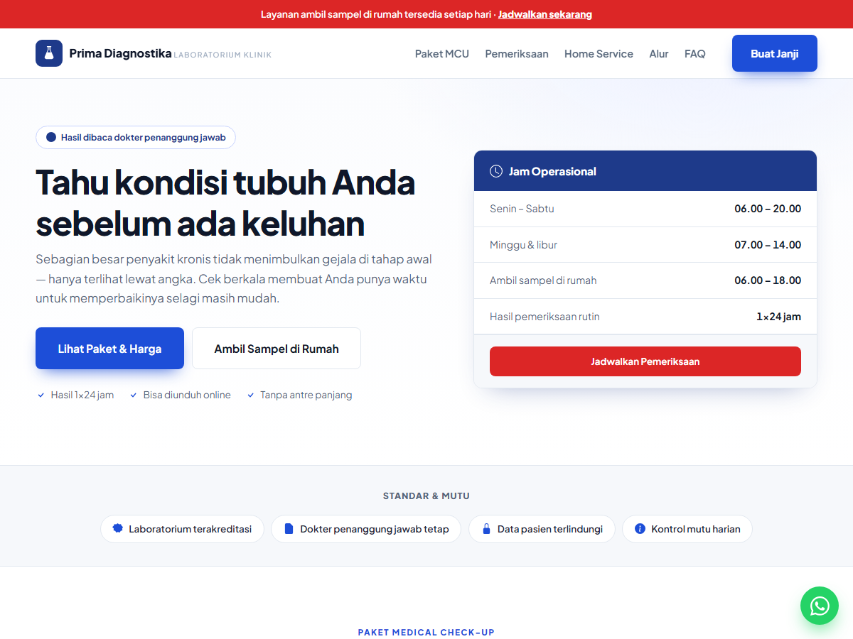 Tampilan halaman Prima Diagnostika