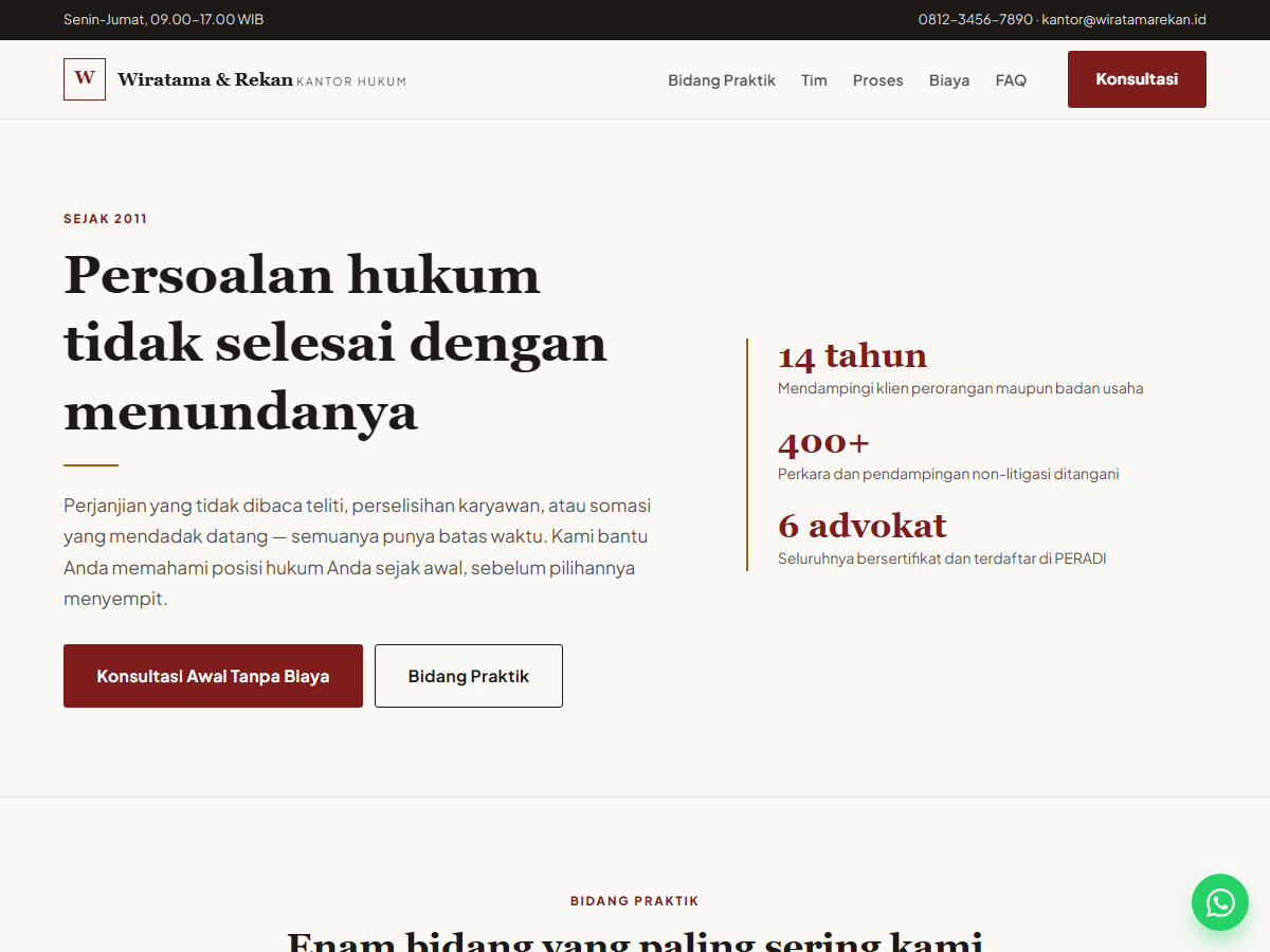 Tampilan halaman Wiratama & Rekan