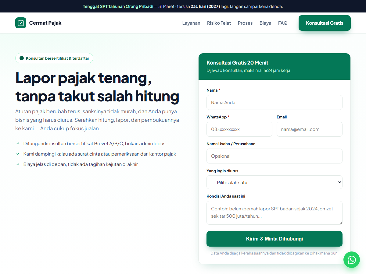 Tampilan halaman Cermat Pajak