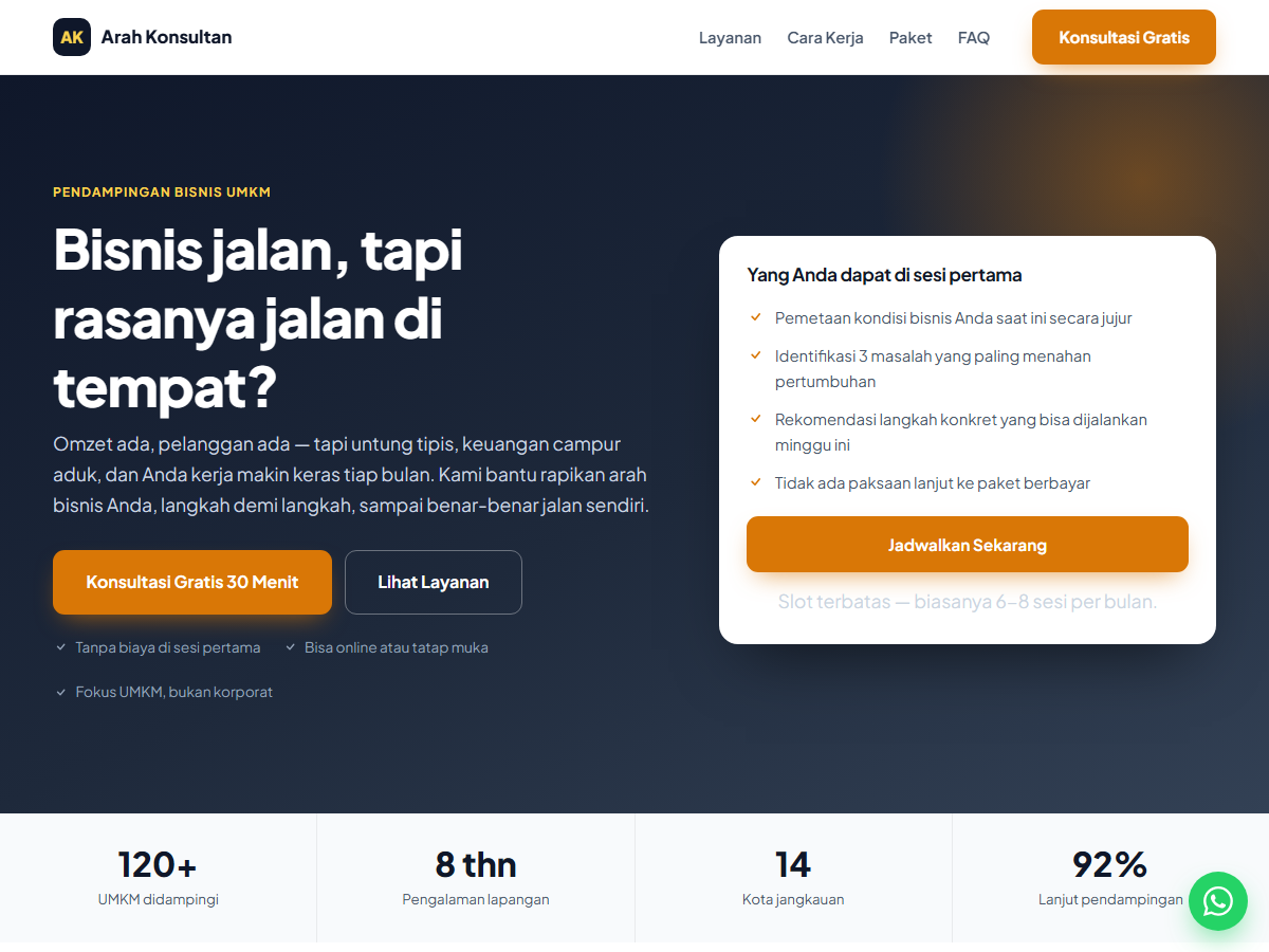 Tampilan halaman Arah Konsultan