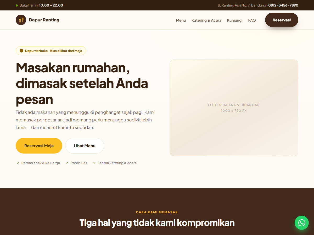 Tampilan halaman Dapur Ranting