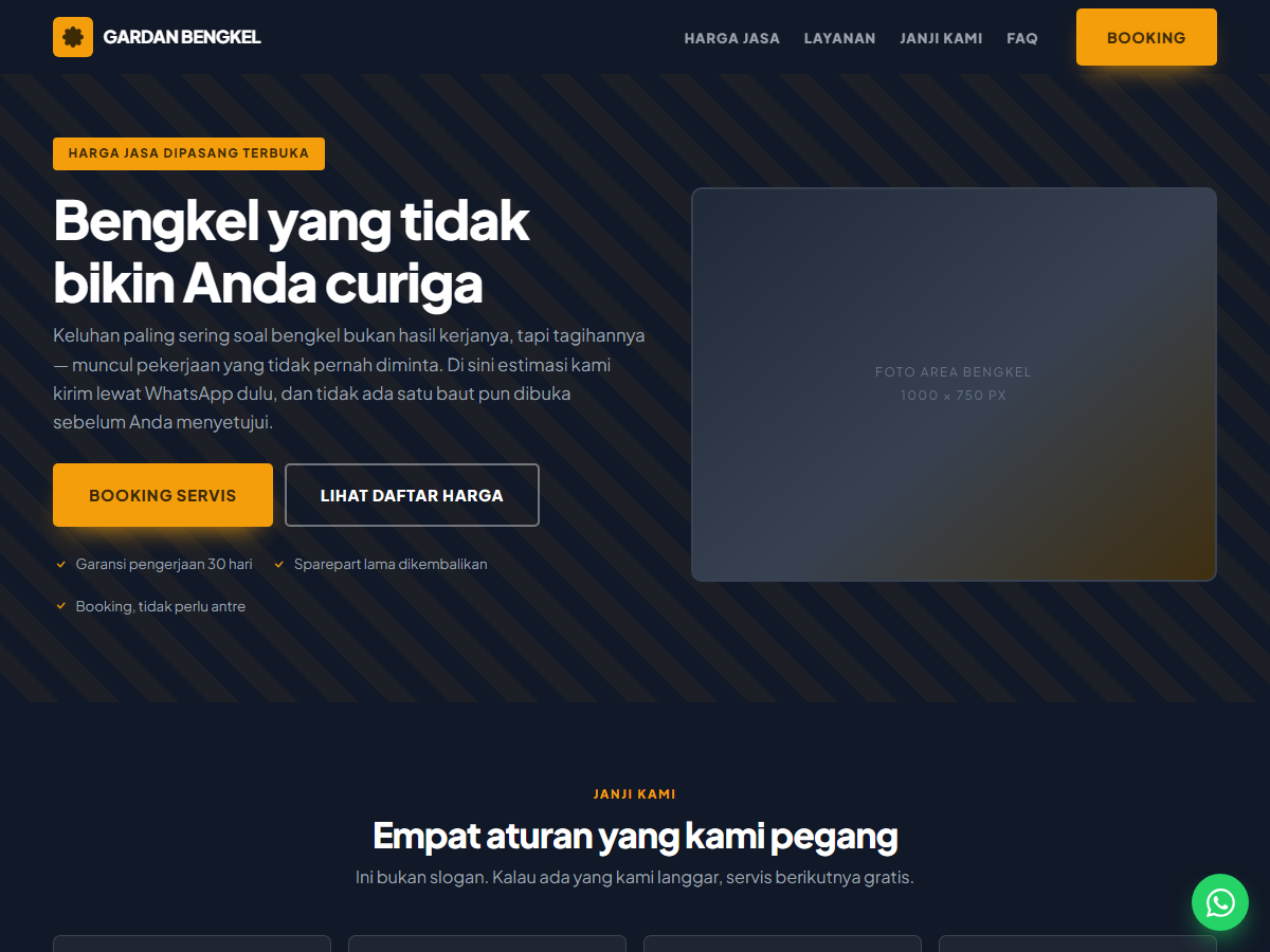 Tampilan halaman Gardan Bengkel