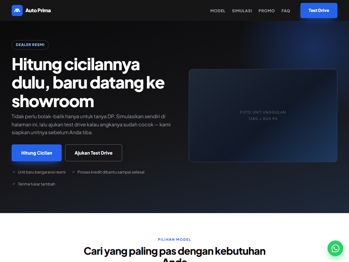 Tampilan halaman Auto Prima