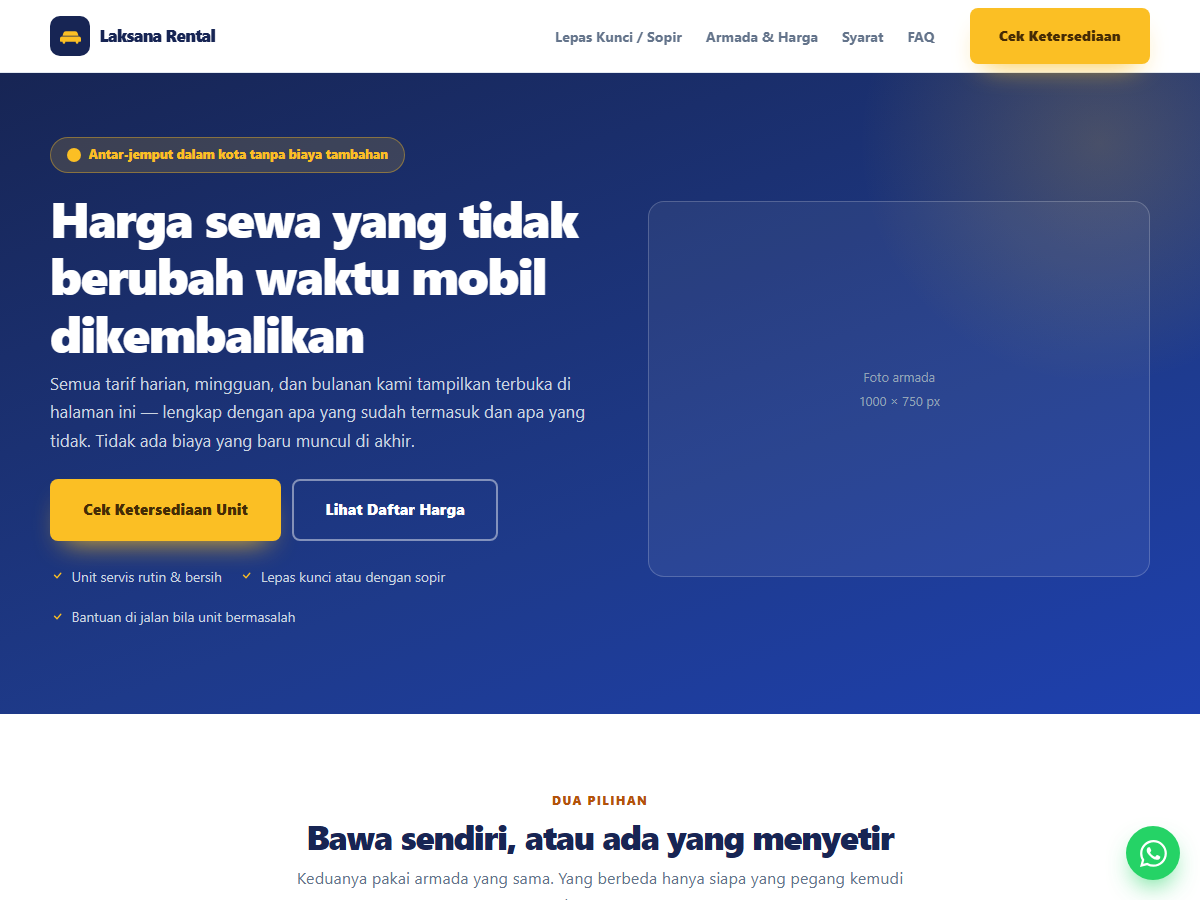Tampilan halaman Laksana Rental