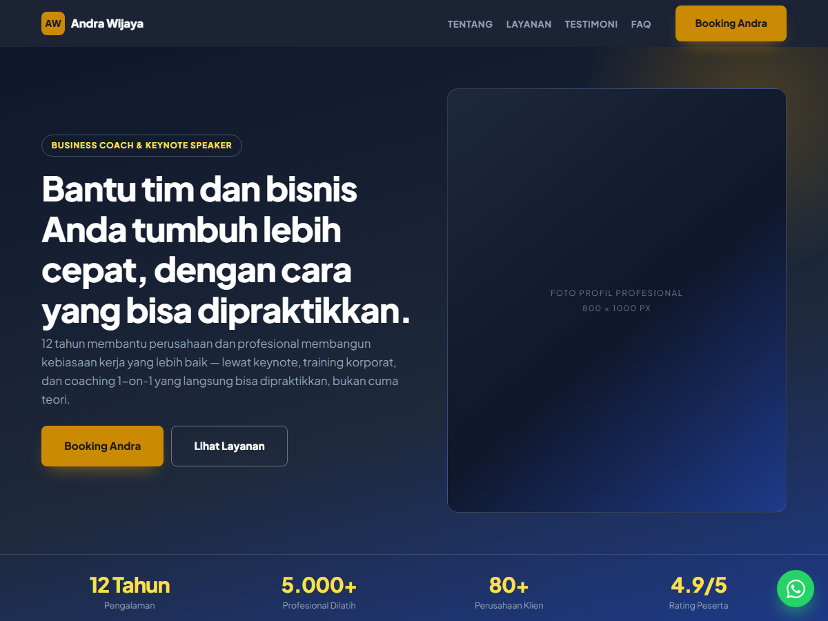 Tampilan halaman Andra Wijaya