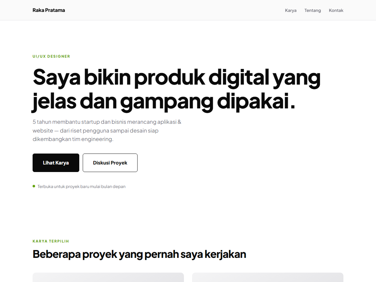 Tampilan halaman Raka Pratama