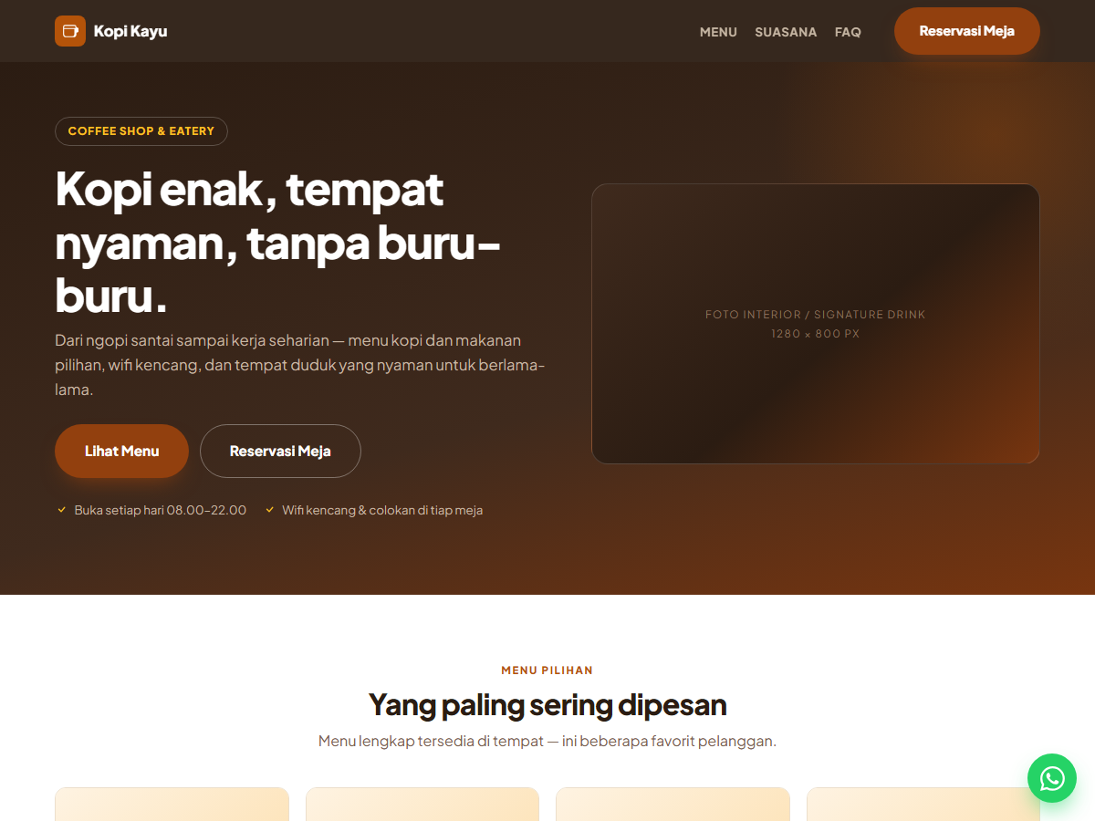 Tampilan halaman Kopi Kayu