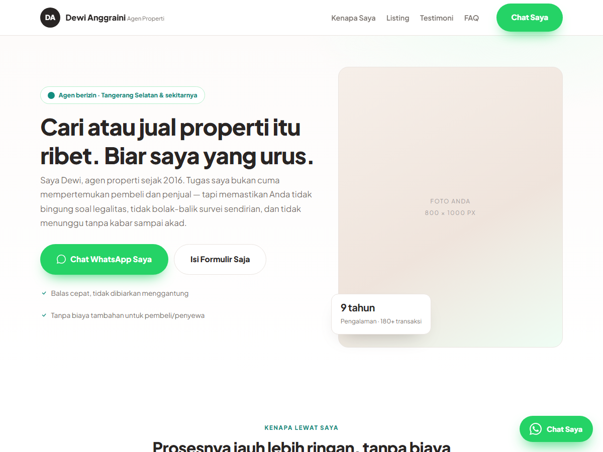 Tampilan halaman Dewi Anggraini