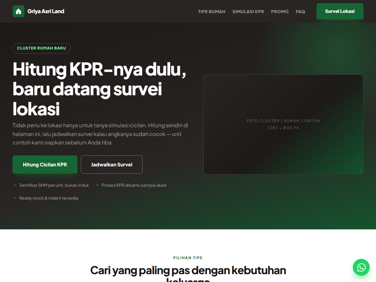 Tampilan halaman Griya Asri Land