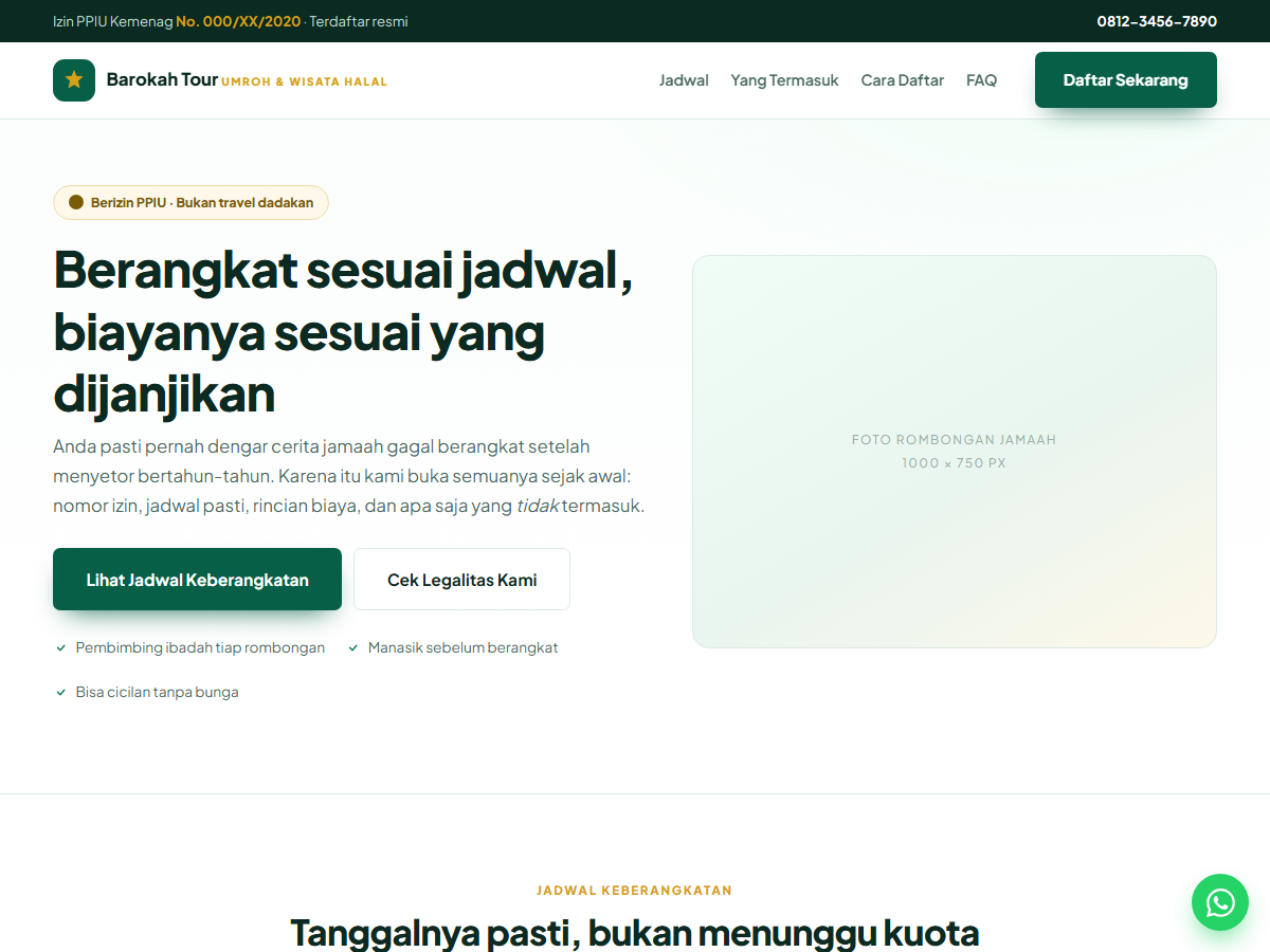 Tampilan halaman Barokah Tour
